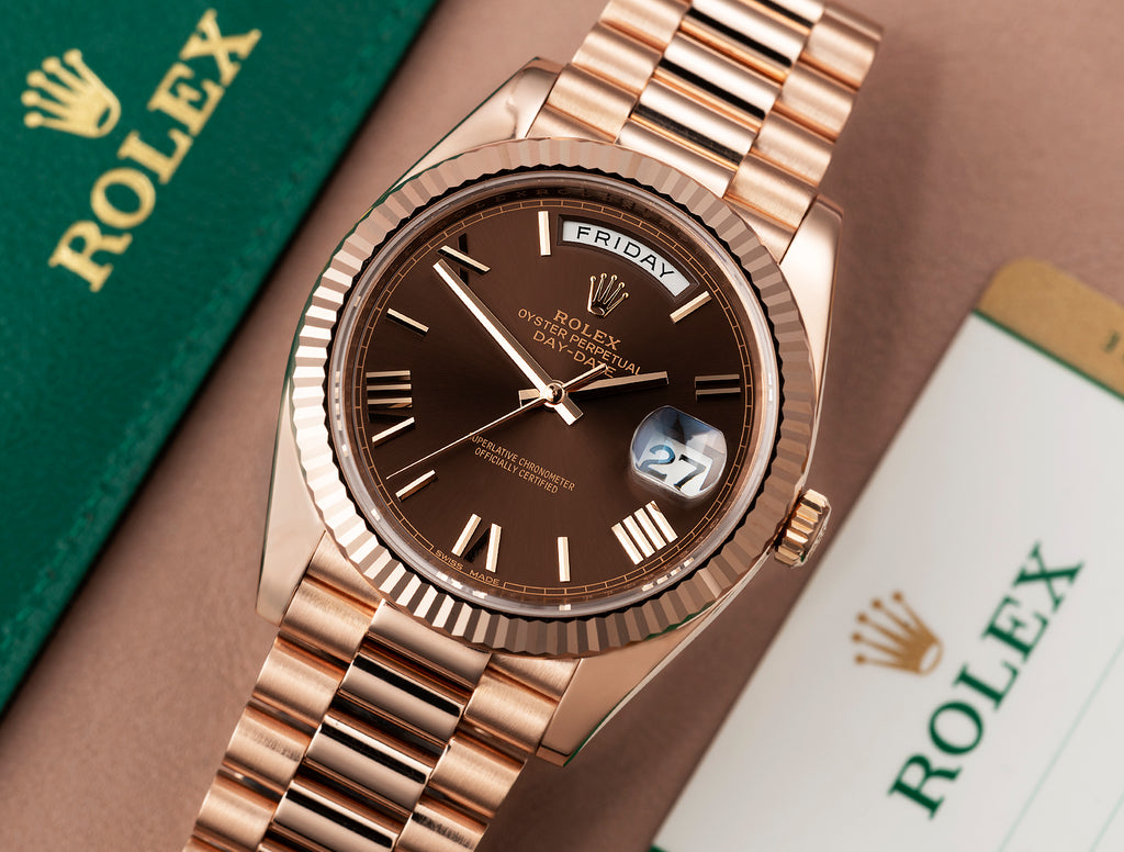 Rolex Day-Date rose gold with chocolate dial