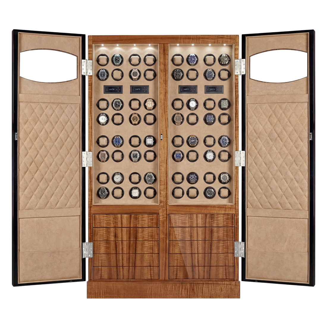 Enclave™ 64 Watch Winder Cabinet — Fiddleback Maple Wood