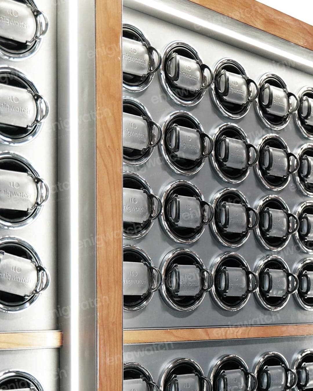 Polished chrome winder collars in close-up