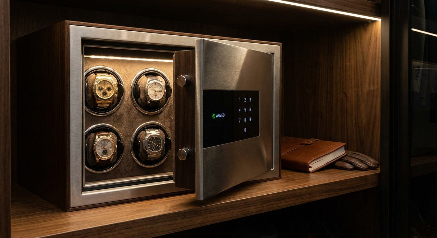 Watch safe with alarm system for luxury timepieces