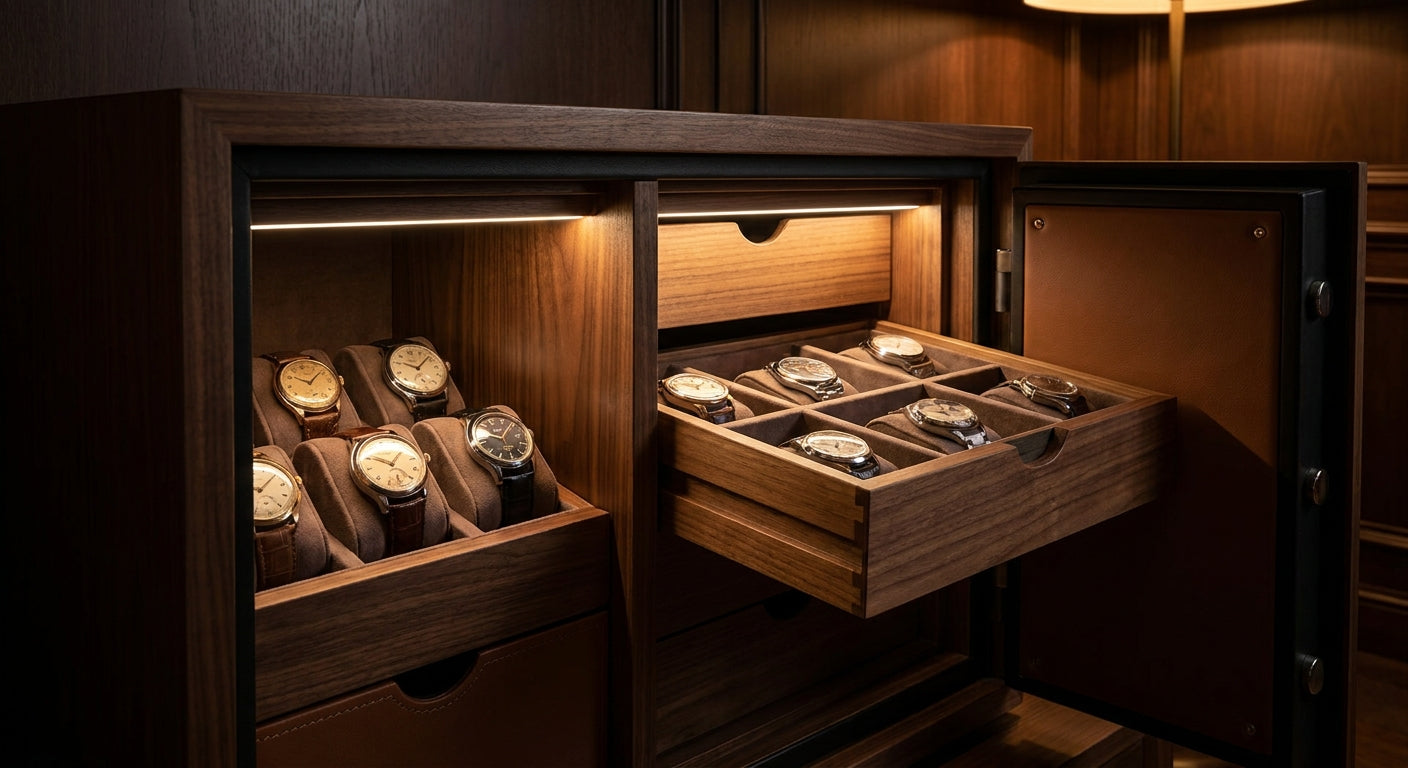 Watch safe interior layout: cushion vs drawer design