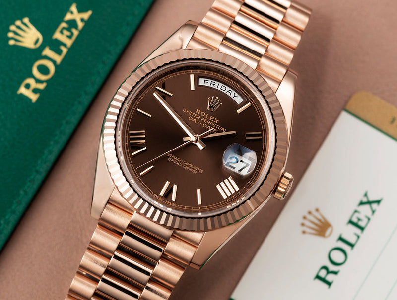 Rolex Day-Date rose gold with chocolate dial