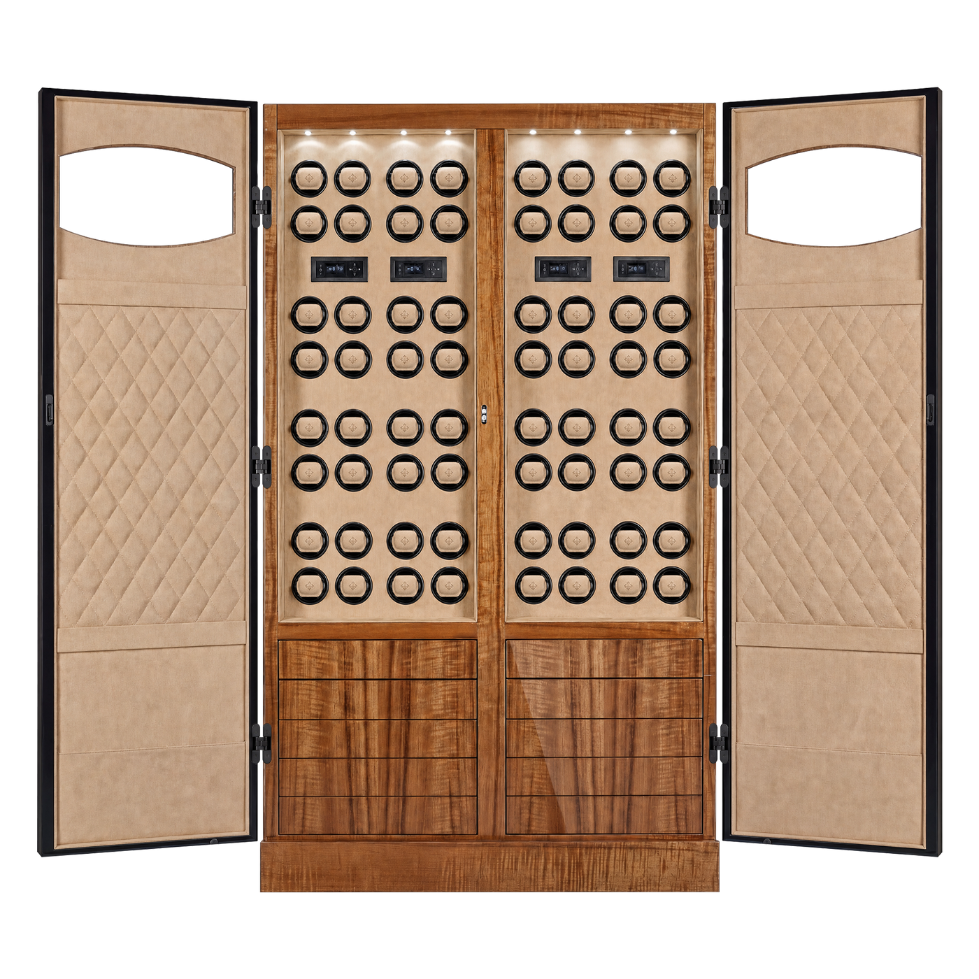 Enclave™ 64 Watch Winder Cabinet — Fiddleback Maple Wood